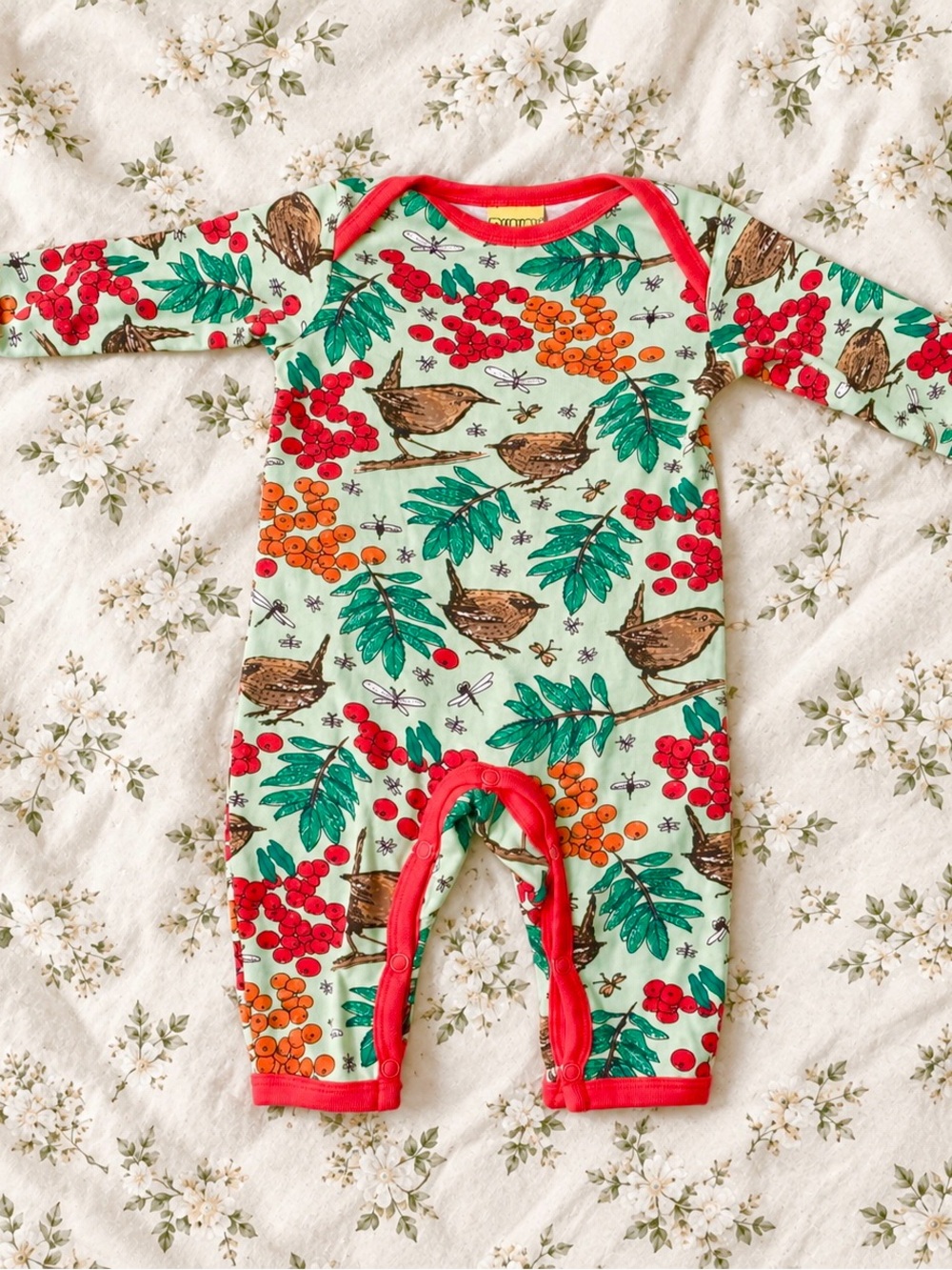 Duns Sweden rare print Rowanberry bird Mint Jumpsuit